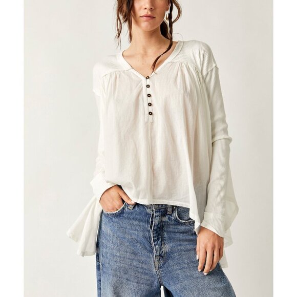 Free People White Tunic Top with Flowy Design